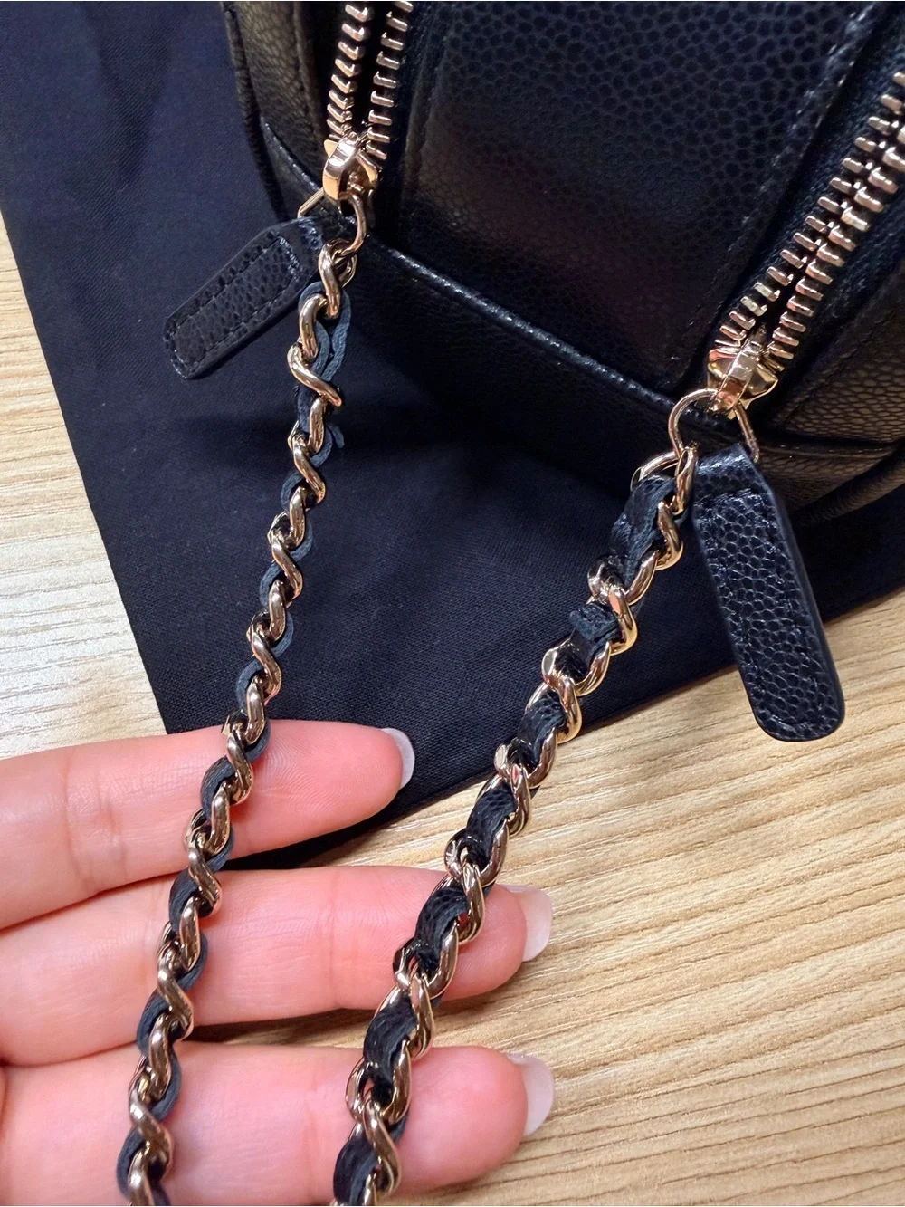 Chanel Black Quilted Caviar Toiletry Case With Chain